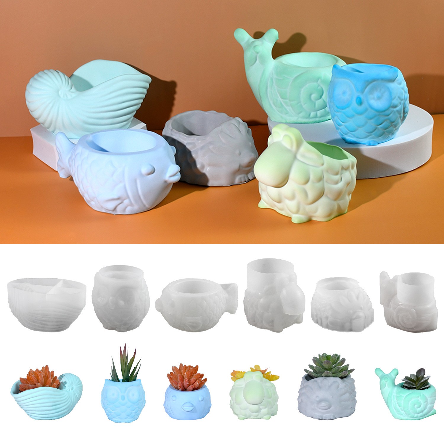 Succulent Set - 3D цветочный горшок с животными, силиконовая